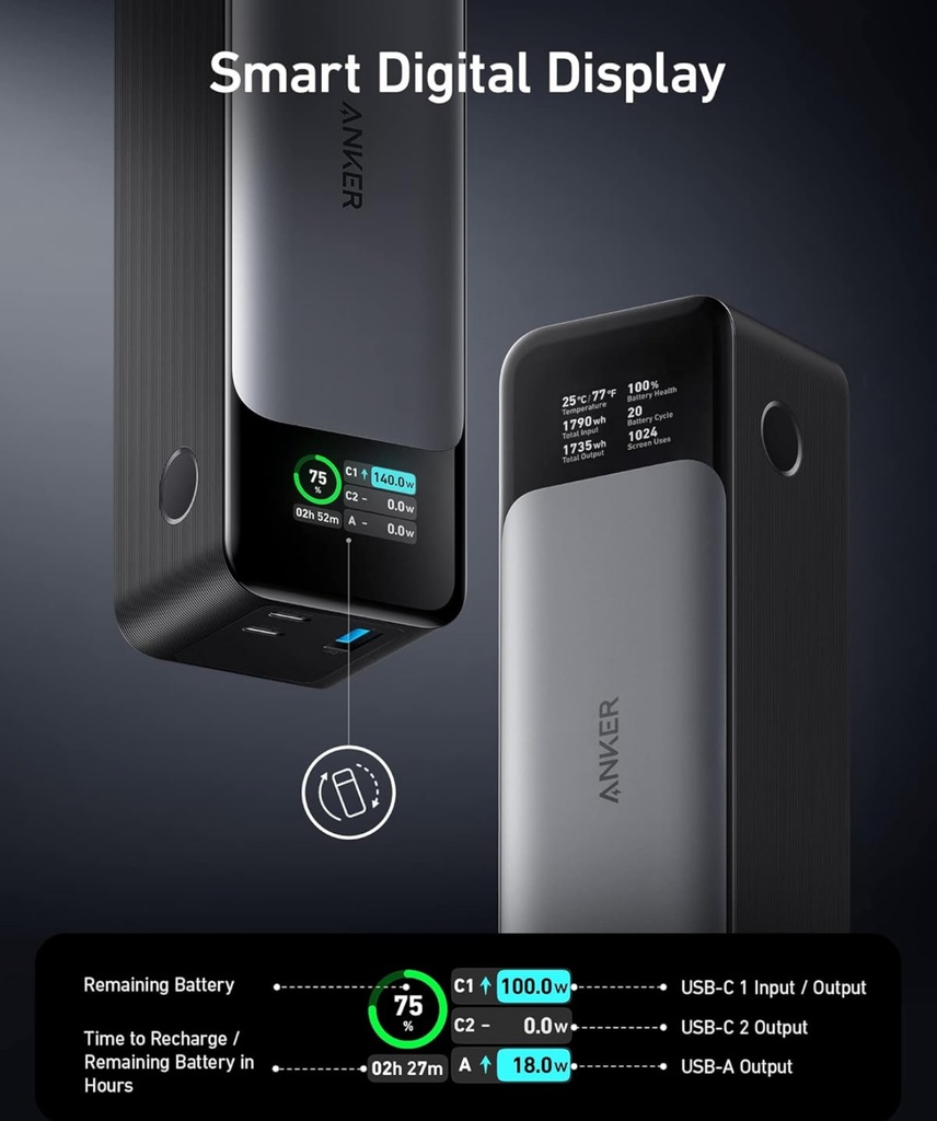 POWER BANK ANKER 737 24000 MAH 140W PANTALLA DIGITAL