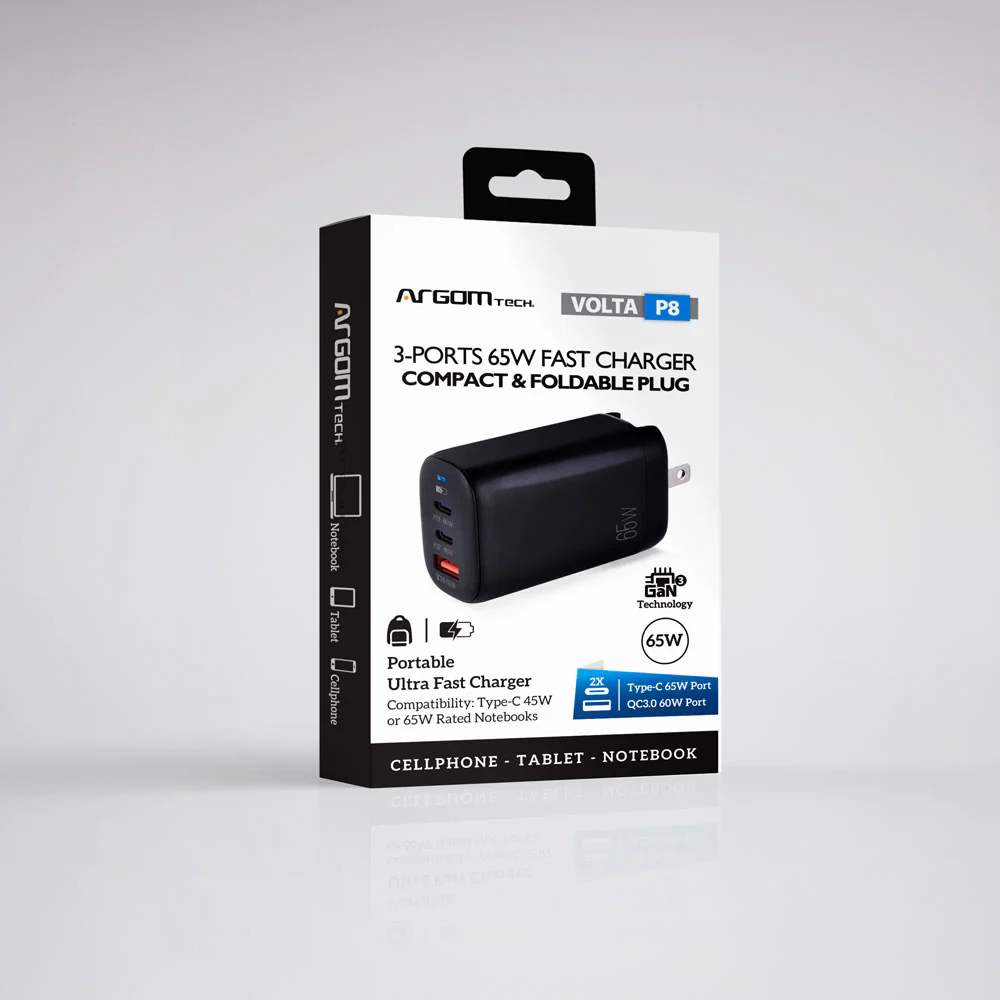 CARGADOR ARGOMTECH 65W VOLTA P8 TIPO C DOBLE  / USB 