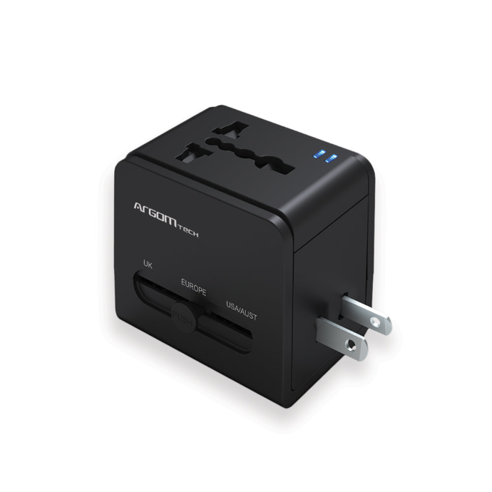 ADAPTADOR ARGOMTECH DE VIAJE UNIVERSAL CON PUERTOS PD Y USB QC3.0