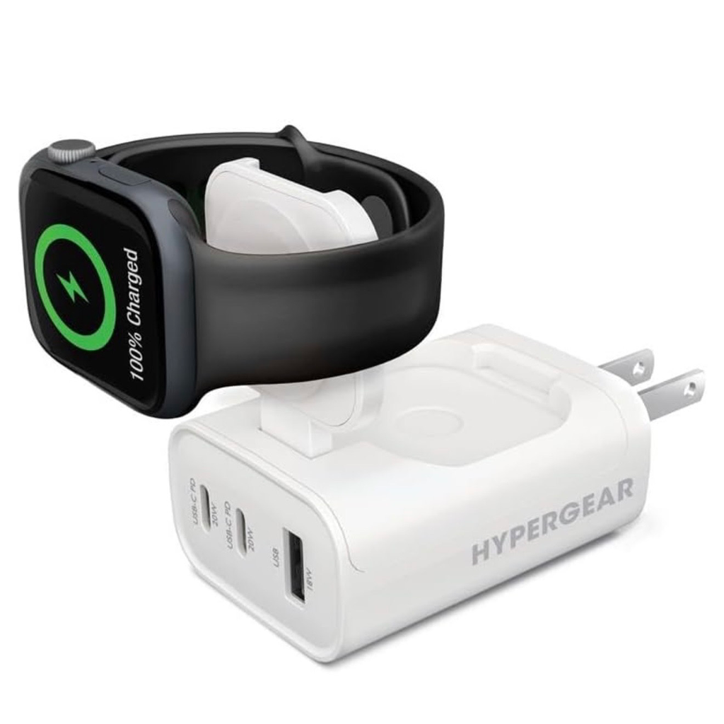 Cargador portátil HYPERGEAR de 43 W, 3 puertos USB-C PD para Apple Watch, carga rápida, montaje magnético