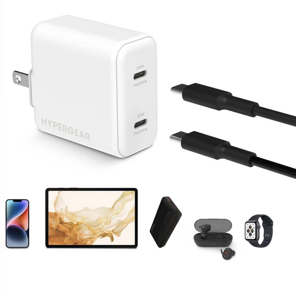 CARGADOR HYPERGEAR DUAL TIPO C 40W 