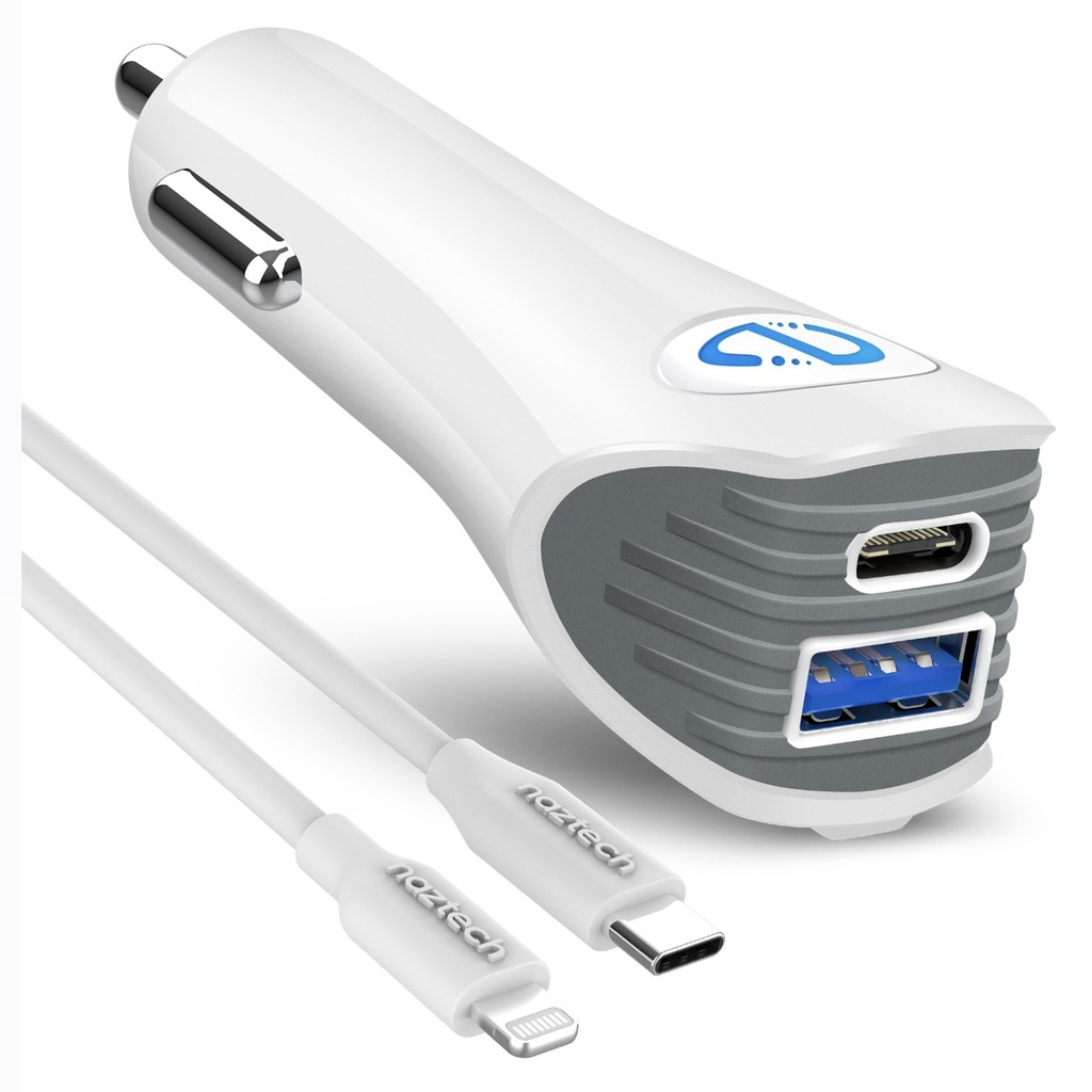 CARGADOR CARRO NAZTECH 25W PD + CABLE TIPO C A TIPO C   12W USB BLANCO