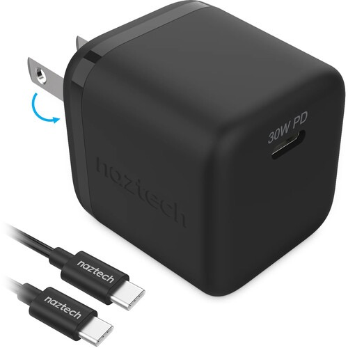 CARGADOR NAZTECH 30W + CABLE TIPO C NEGRO