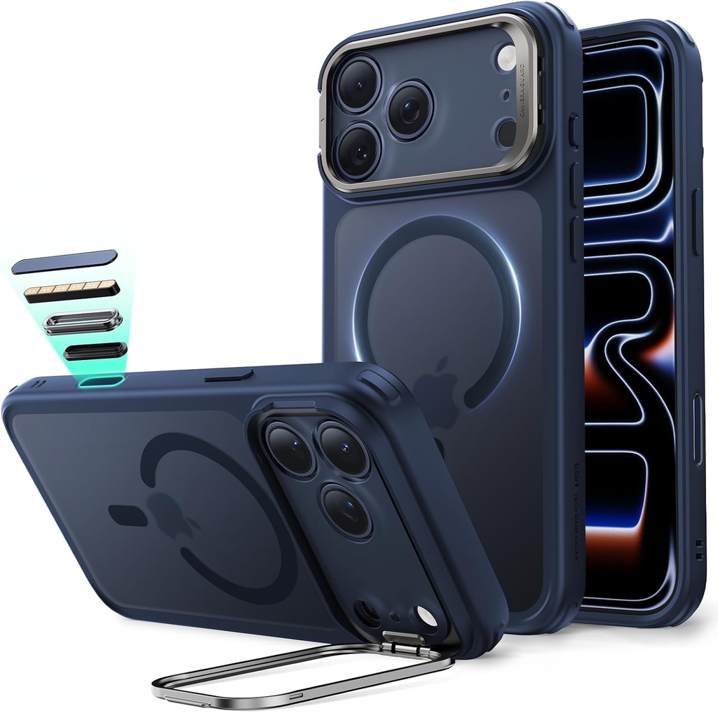CASE MAG SAFE ESR  iPhone 17 Pro Max NEGRO con soporte de almacenamiento, cubierta de control de cámara AZUL