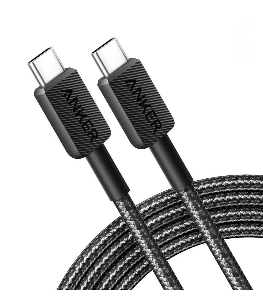 CABLE ANKER TIPO C A TIPO C 60W CARGA RAPIDA NYLON TRENZADO NEGRO 1.8 METRO