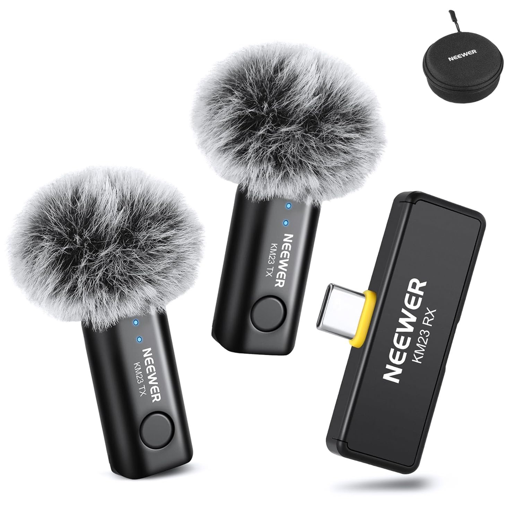 Micrófono Lavalier NEEWER Inalámbrico para iPhone Android Tablet PC Laptop Rango de 40m Cancelación de Ruido Micrófono Omnidireccional .