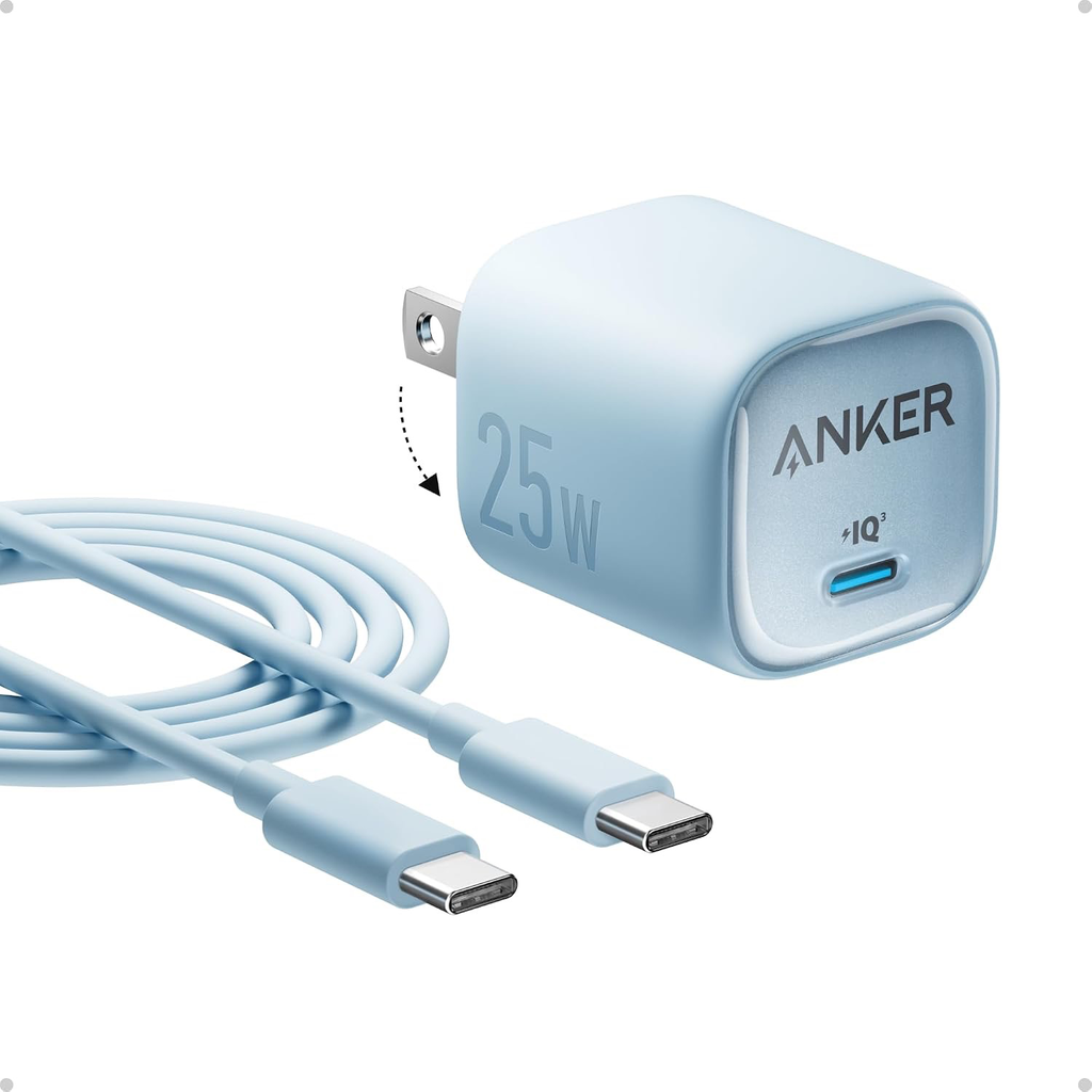 CARGADOR ANKER 25W + CABLE  TIPO C CARGA SUPER RAPIDA AZUL