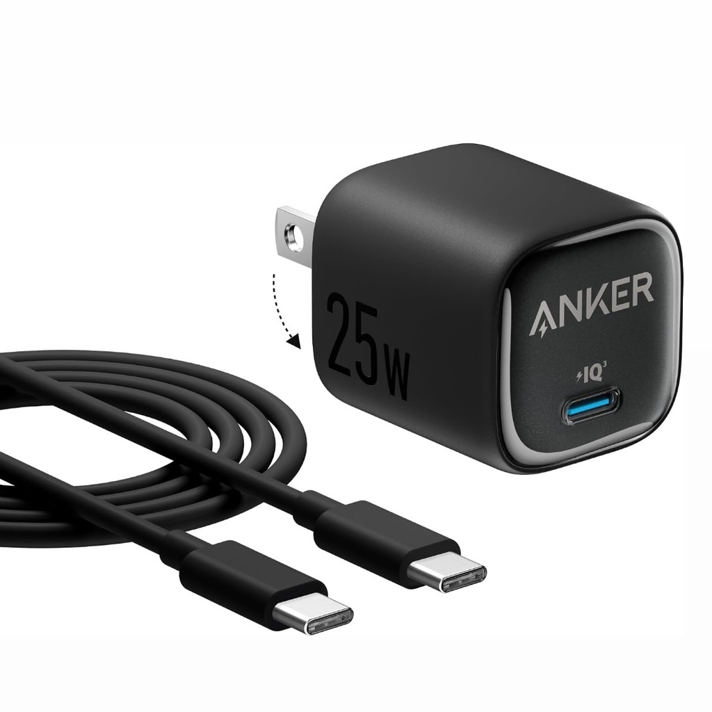CARGADOR ANKER 25W + CABLE  TIPO C CARGA SUPER RAPIDA NEGRO