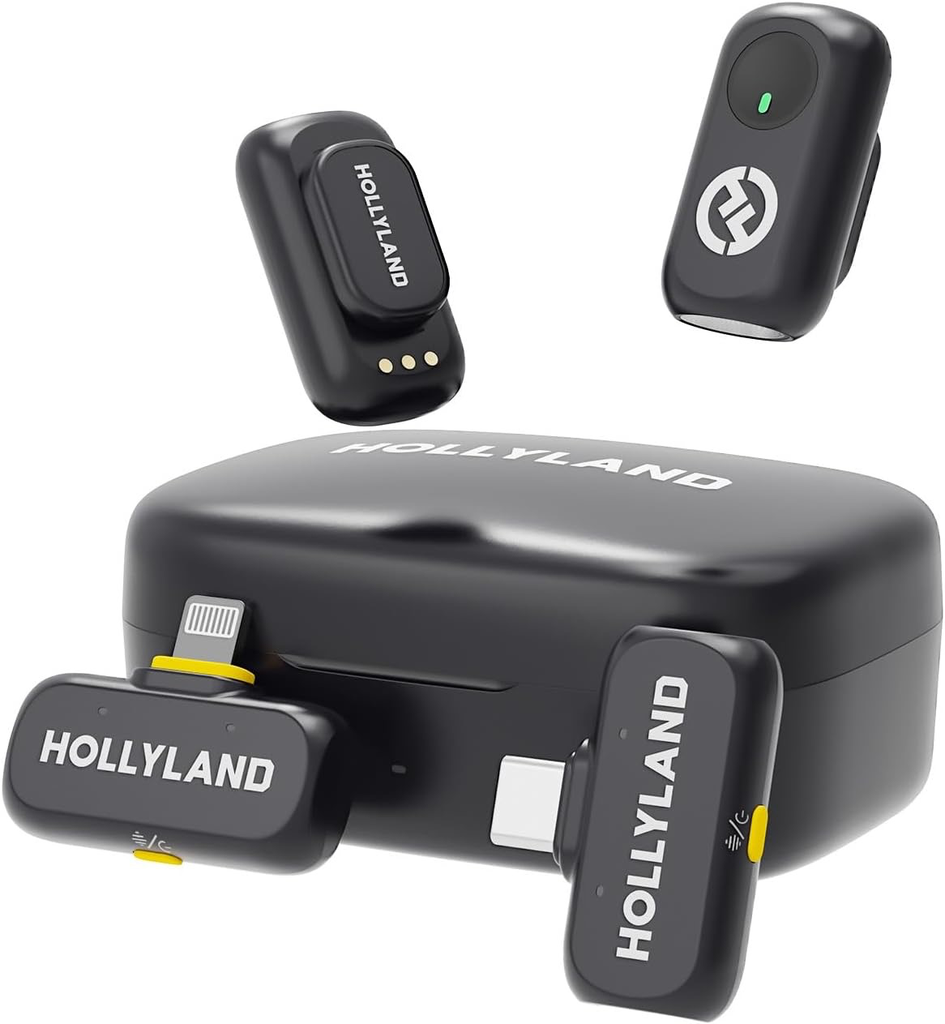 Micrófono inalámbrico Hollyland Lark A1 Mini para iPhone y Android,  Cancelación Inteligente de Ruido de 3 Niveles, Micrófono para YouTube, Podcast, (NEGRO, 2TX + 2RX + Estuche)