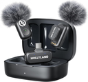 Hollyland Lark - Micrófono inalámbrico A1 para iPhone 17/16/15 y Android,  cancelación inteligente de ruido de 3 niveles, mini micrófono para YouTube, podcast, vlogging (negro, 2TX + USB-C RX + estuche de carga)