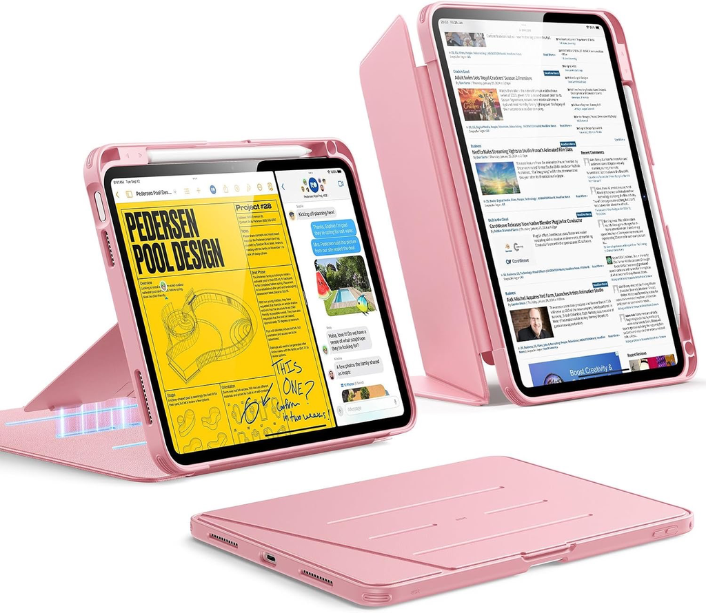ESR Funda para iPad A16, funda para iPad de 11ª/10ª generación (2025/2022), cubierta vertical con soporte, múltiples ángulos de soporte PINK