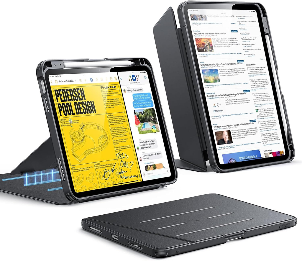 ESR Funda para iPad A16, funda para iPad de 11ª/10ª generación (2025/2022), cubierta vertical con soporte, múltiples ángulos de soporte NEGRO