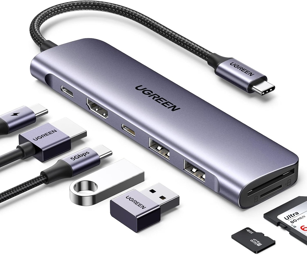 HUB USB C UGREEN para portátil Revodok 7 en 1 Dock 4K HDMI a USB C