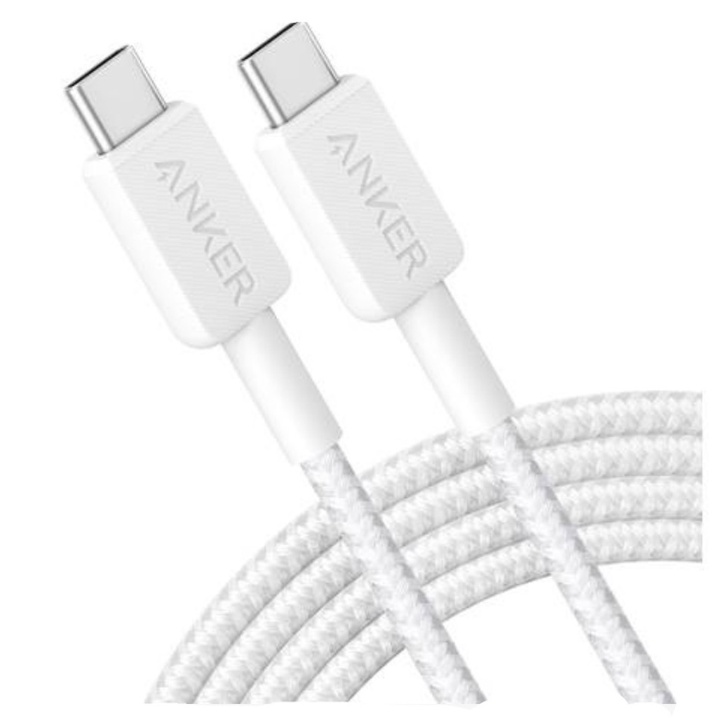 CABLE ANKER TIPO C A TIPO C 60W CARGA RAPIDA NYLON TRENZADO BLANCO 1.8m