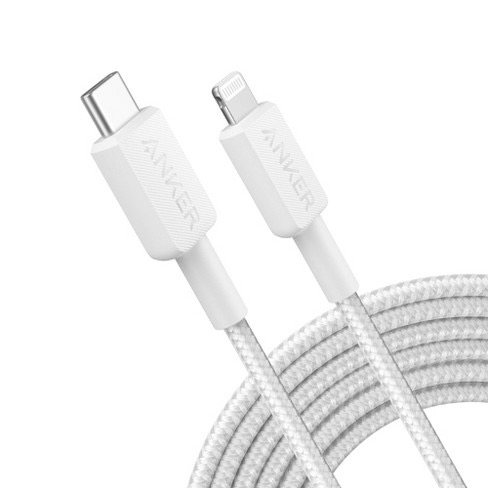 CABLE ANKER TIPO C A LIGHTNING CARGA RAPIDA NYLON TRENZADO BLANCO 3 METRO