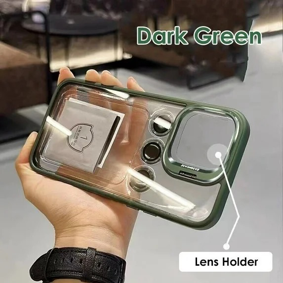 CASE TRANSPARENTE 15 PRO MAX CON BORDE VERDE + PROTECTOR/CAMARA 