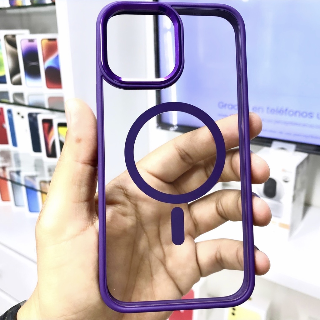 CASE MAGSAFE CLEAR CON BORDE PURPURA IPHONE 13 PRO MAX  