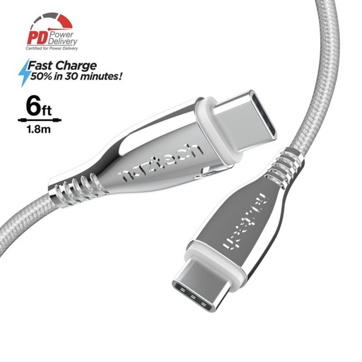 CABLE NAZTECH NYLON TIPO C - TIPO C 1.8M BLANCO 