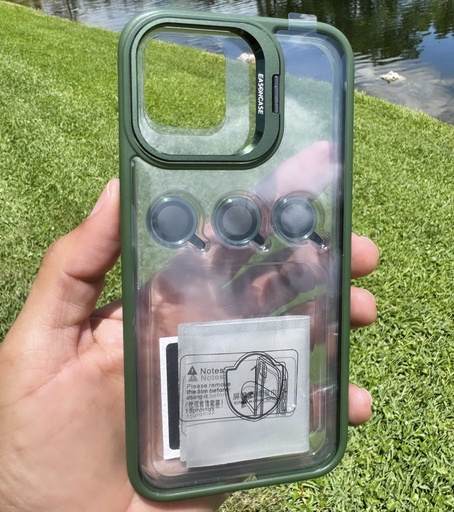 CASE TRANSPARENTE 15 PRO MAX CON BORDE VERDE + PROTECTOR/CAMARA 