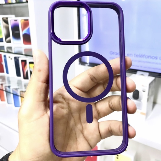 CASE MAGSAFE CLEAR CON BORDE PURPURA IPHONE 13 PRO MAX  