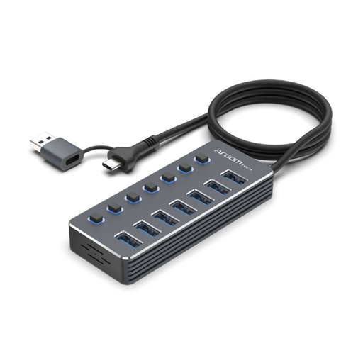 CONCENTRADOR USB 3.0 TIPO C/USB 3.0 2 EN 1 DE ONE AXESS CON 7 PUERTOS USB 3.0 Y CONMUTADORES