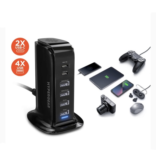 Estación de carga Hypergear de alta velocidad Power Tower de 42 W |Negro